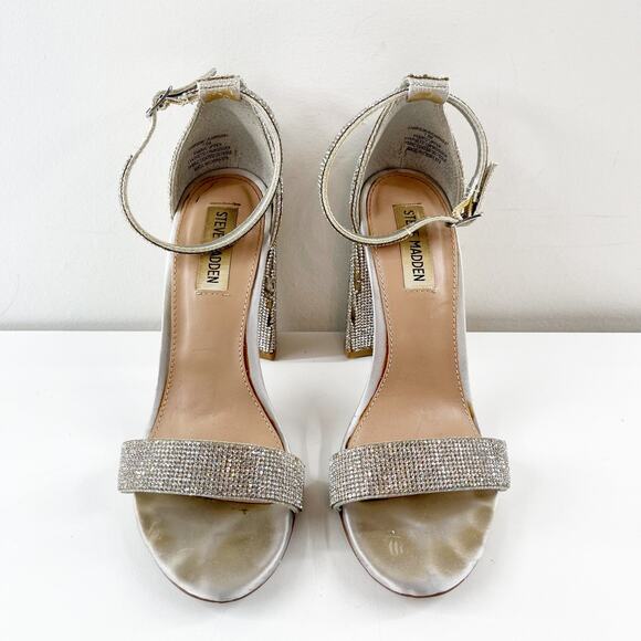 Steve Madden Carrson Rhinestone Block High Heel Sandals Silver 7.5 - Picture 6 of 9